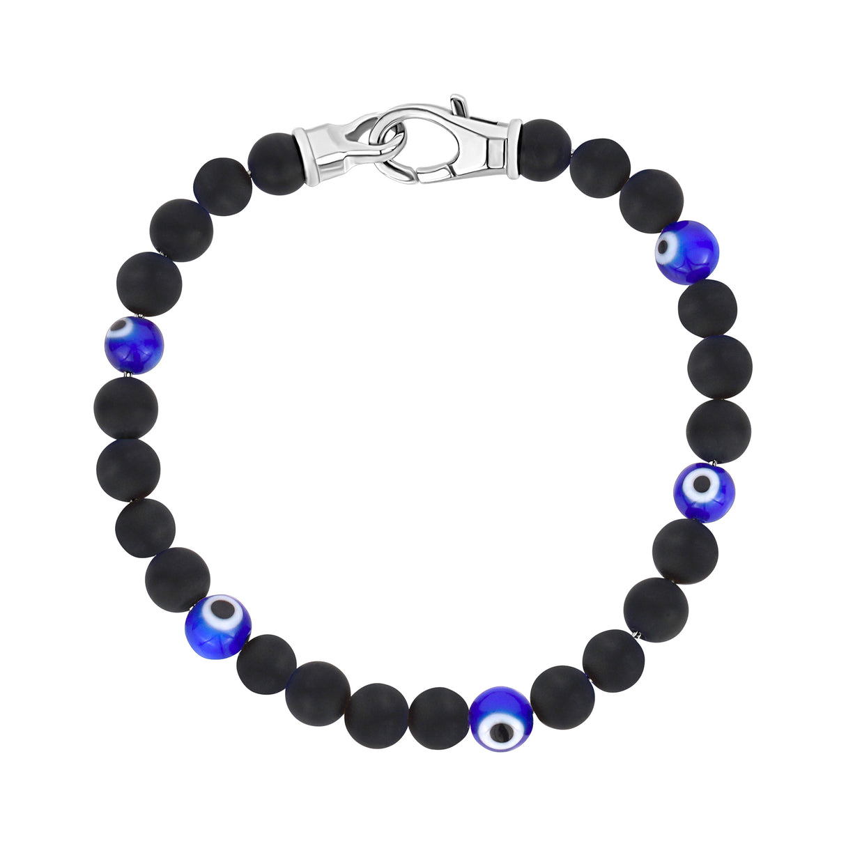 Black Onyx Evil Eye Bracelet | 6MM - Mens Steel Bead Bracelets - The Steel Shop