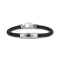 Stone-Set Black Leather Bracelet - Mens Steel Leather Bracelets - The Steel Shop