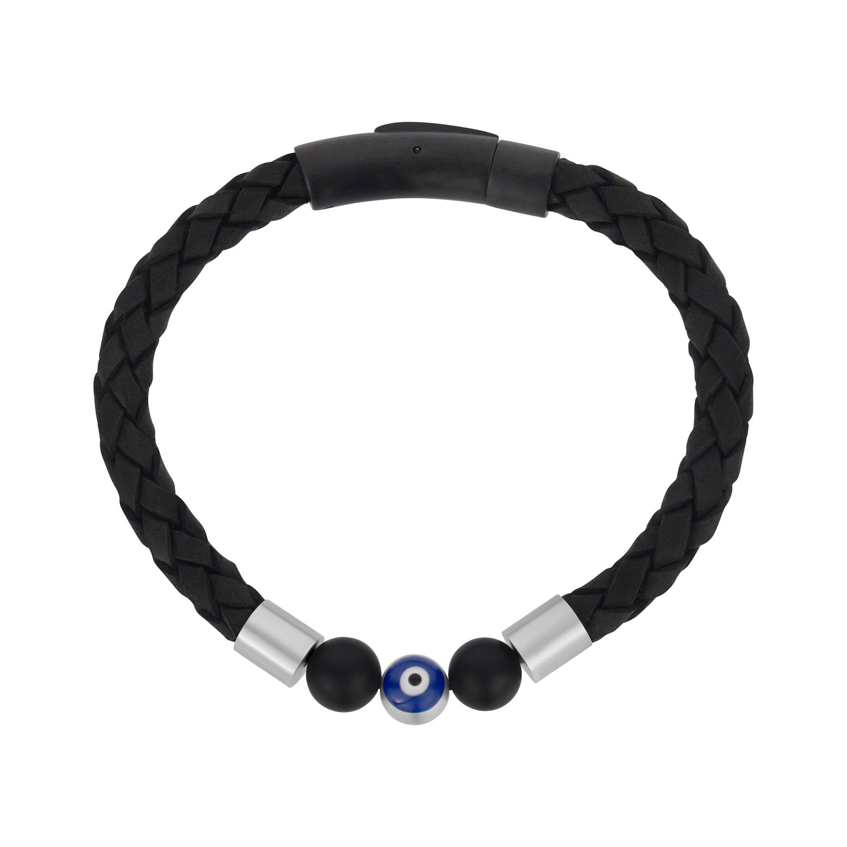 Black Leather Evil Eye Bracelet - Mens Steel Leather Bracelets - The Steel Shop