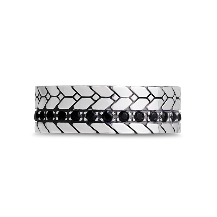 7mm Zwarte Steen Gedetailleerde Band - Mannen Ring - De Staalshop