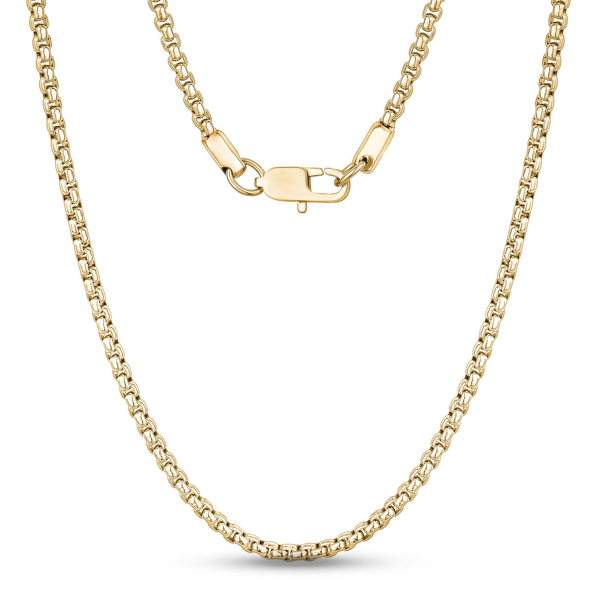Mannen Ketting - 4mm Ronde Box Link Gold Steel Chain Necklace