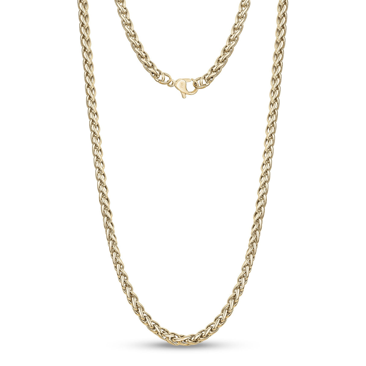 Mannen Ketting - 4mm Goud Roestvrij Staal Ronde Franco Wheat Chain Ketting