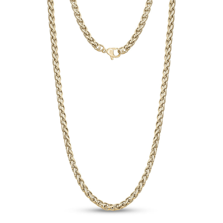 Mannen Ketting - 4mm Goud Roestvrij Staal Ronde Franco Wheat Chain Ketting