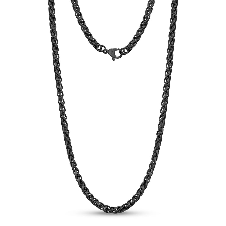 Mannen Ketting - 4mm Zwart Roestvrij Staal Ronde Franco Tarwe Ketting