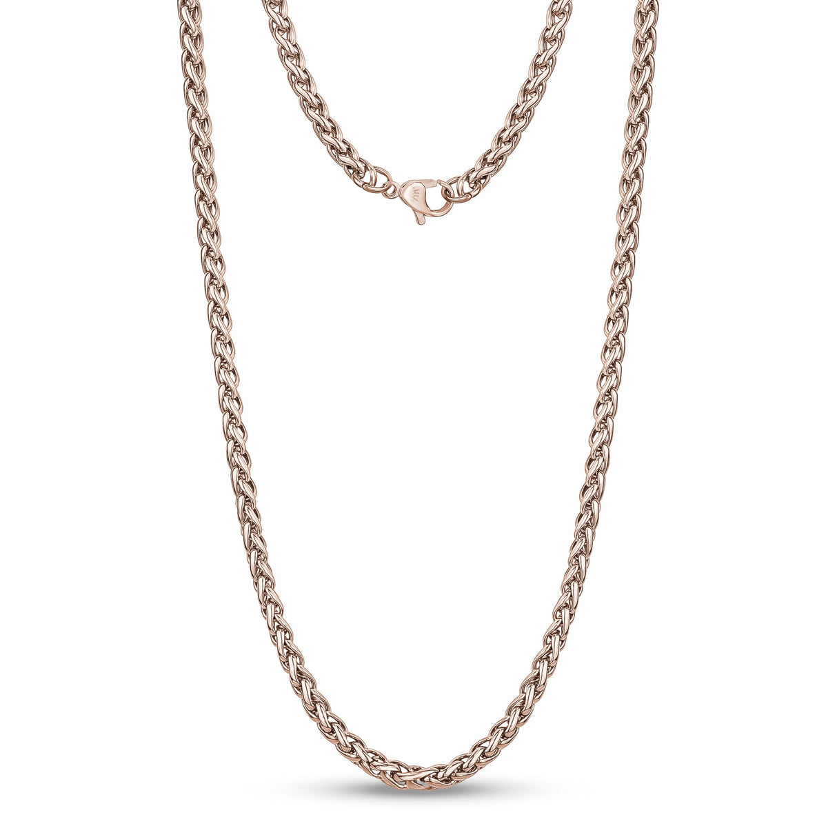Mannen Ketting - 4mm Rose Gold Stainless Steel Round Franco Wheat Chain Necklace
