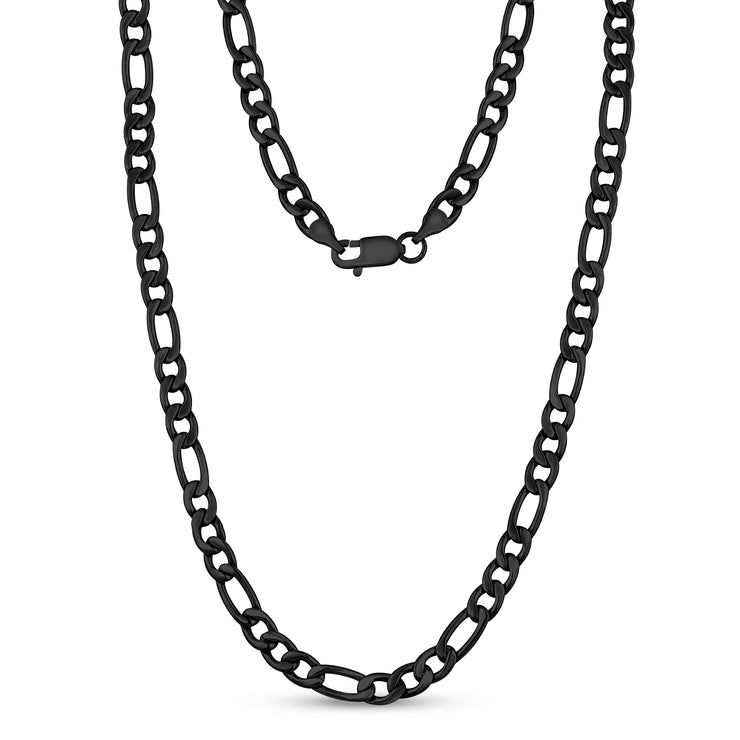 Mannen Ketting - 7mm Zwart Roestvrij Staal Figaro Link Ketting