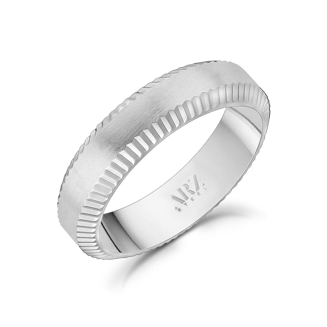 Mannen Ring - 6mm Beveled Edge Flat Steel Engravable Band Ring