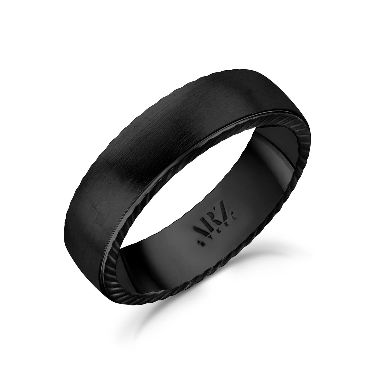 Mannen Ring - 6mm Matte Flat Black Stainless Steel Engravable Band Ring