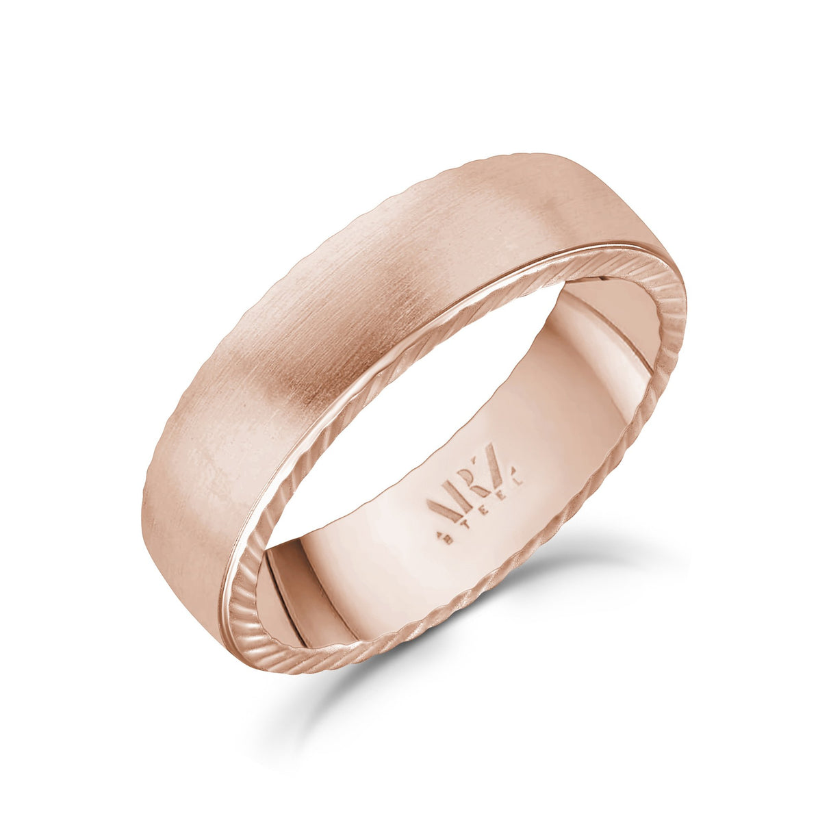 Mannen Ring - 6mm Matte Flat Rose Gold Stainless Steel Engravable Band Ring