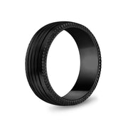 Mannen Ring - 8mm Vier Lined Matte Black Steel Engravable Band Ring
