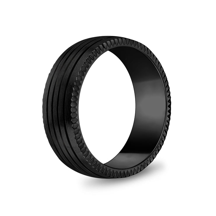 Mannen Ring - 8mm Vier Lined Matte Black Steel Engravable Band Ring