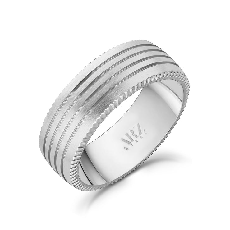 Mannen Ring - 8mm Vier Lined Matte Steel Engravable Band Ring
