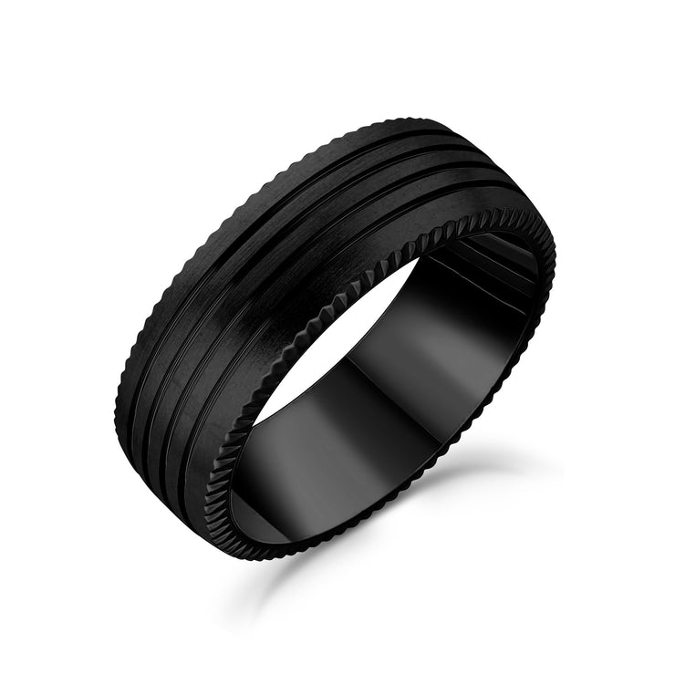 Mannen Ring - 8mm Vier Lined Matte Black Steel Engravable Band Ring