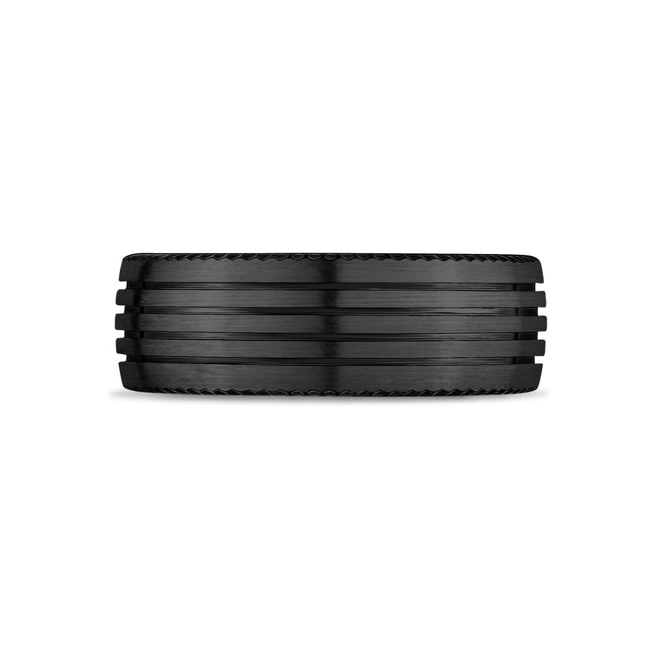 Mannen Ring - 8mm Vier Lined Matte Black Steel Engravable Band Ring