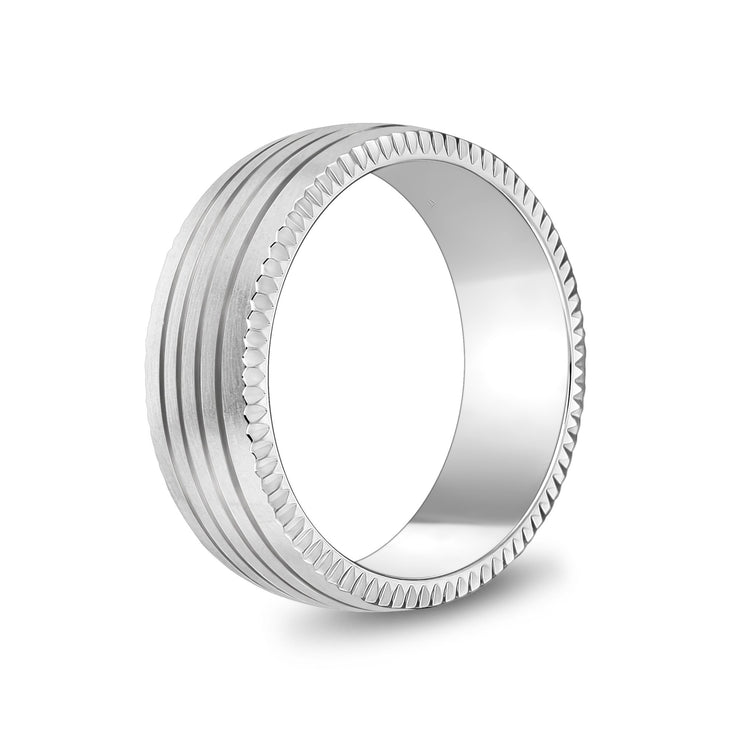 Mannen Ring - 8mm Vier Lined Matte Steel Engravable Band Ring
