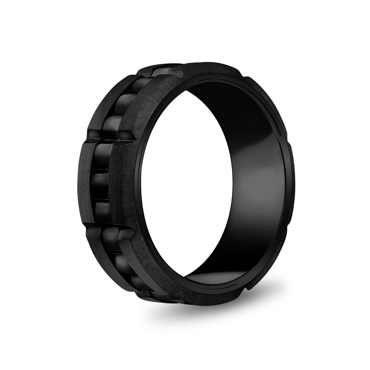 Mannen Ring - 8mm Link stijl graveerbare zwart staal Spinner Band Ring