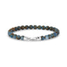Heren Steel Bead Bracelets - 6mm Matte Steel Clasp Blue Brown Bead Bracelet