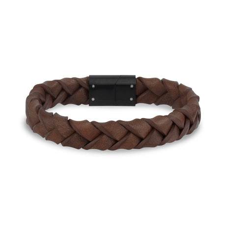 Heren Steel Leather Armbanden - 11mm Woven Brown Leather Steel Clasp Engravable Armband