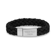 Heren Stalen Leren Armbanden - Gepersonaliseerde 12mm Zwarte Leren Graveerbare Stalen Armband