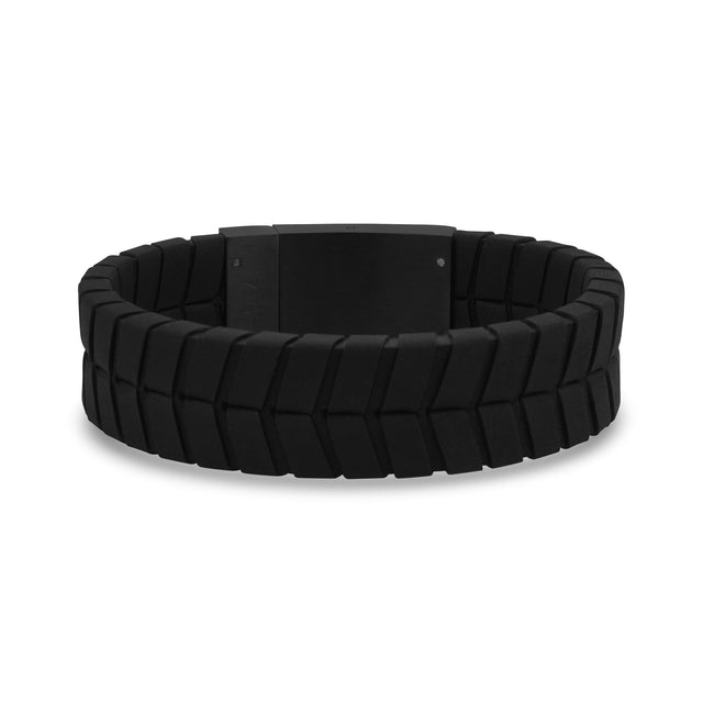 Heren Staal Leren Armbanden - 19mm Tire Track graveerbare Zwarte Leren Armband