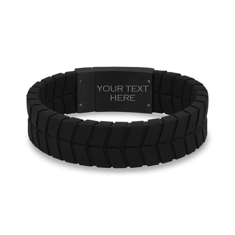 Heren Staal Leren Armbanden - 19mm Tire Track graveerbare Zwarte Leren Armband