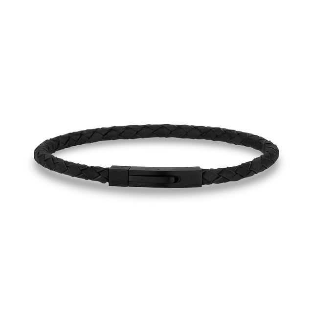 Heren Staal Leren Armbanden - 4mm Zwart Leer Graveerbare Armband