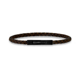 Heren Staal Leren Armbanden - 4mm Graveerbare Donkerbruine Lederen Armband