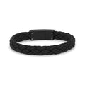 Heren Steel Leather Armbanden - 9mm Woven Black Leather Steel Clasp Engravable Armband