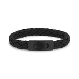 Heren Steel Leather Armbanden - 9mm Woven Black Leather Steel Clasp Engravable Armband