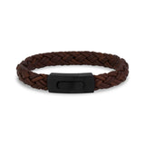 Heren Steel Leather Armbanden - 9mm Woven Brown Leather Steel Clasp Engravable Armband