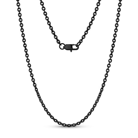 Unisex Kettingen - 3mm Flat Anchor Oval Link Black Steel Chain Necklace