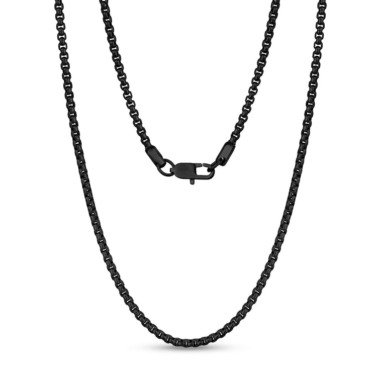 Unisex Kettingen - 3mm Ronde Box Link Zwarte Staal Ketting Ketting
