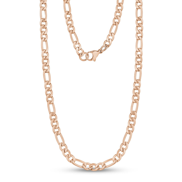 Unisex Kettingen - 5mm Rose Gold Stainless Steel Figaro Link Chain Necklace