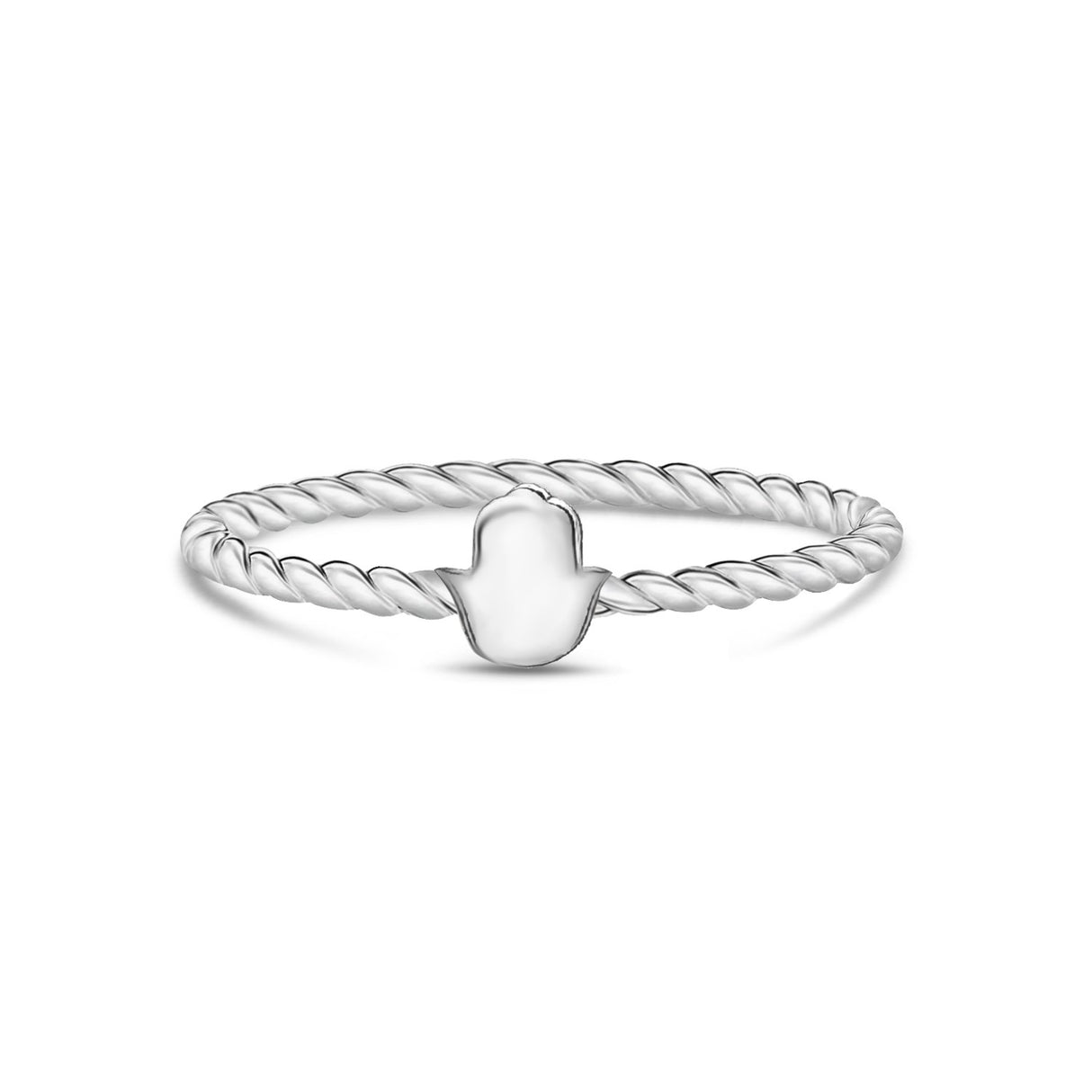 Vrouwen Ring - Minimale roestvrij staal Twisted Band graveerbare Hamsa Ring