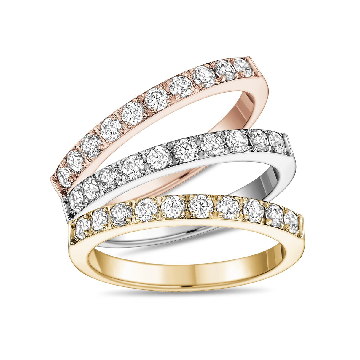 Vrouwen Ring - Tri Color Staal Half Eternity Stapelbare Ringen